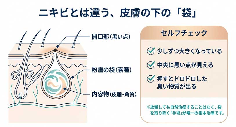 粉瘤の仕組みイメージ図